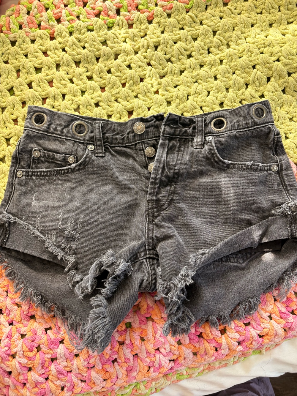 We The Free Black Denim Shorts - Silver Hardware